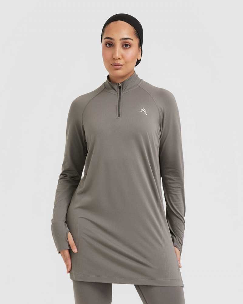 Grey Oner Active Go To Seamless Loose Long Sleeve Longline T Shirts | 90578OSIU