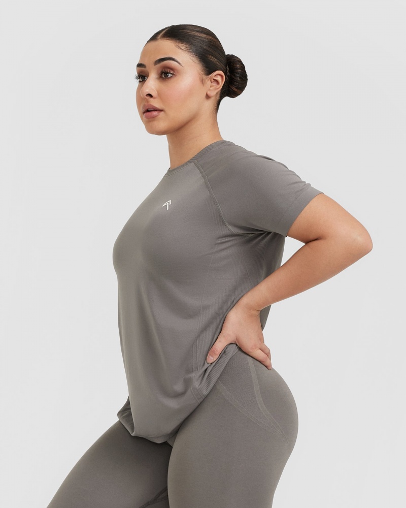 Grey Oner Active Go To Seamless Loose T Shirts | 58219PHKD