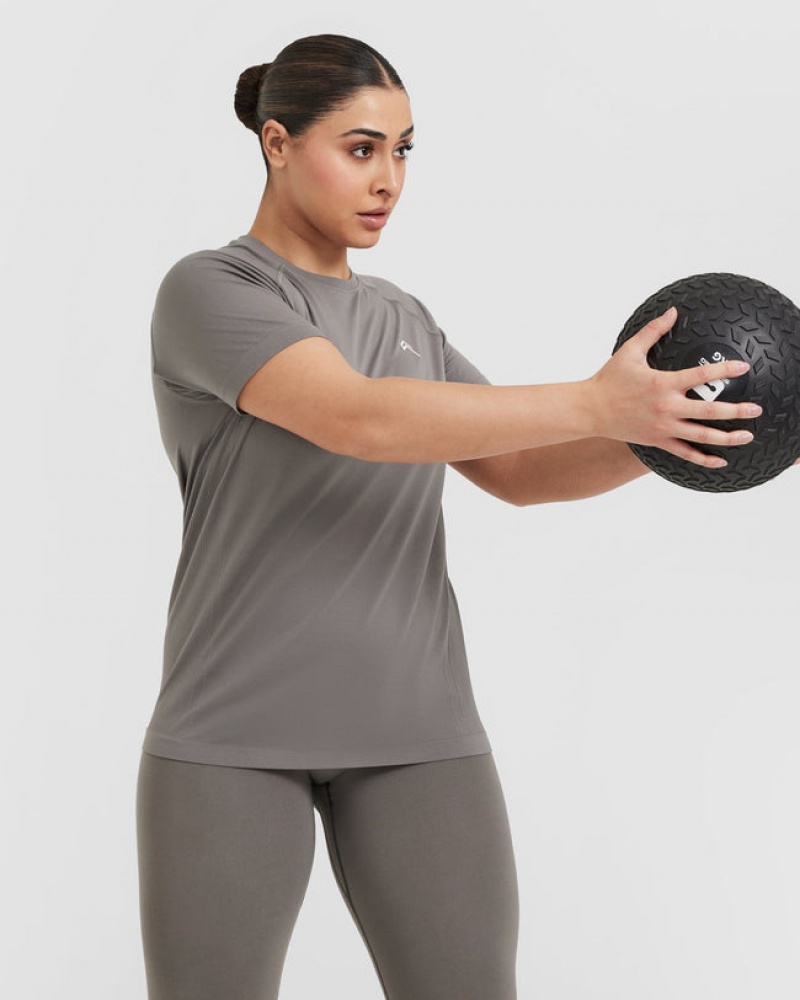 Grey Oner Active Go To Seamless Loose T Shirts | 58219PHKD