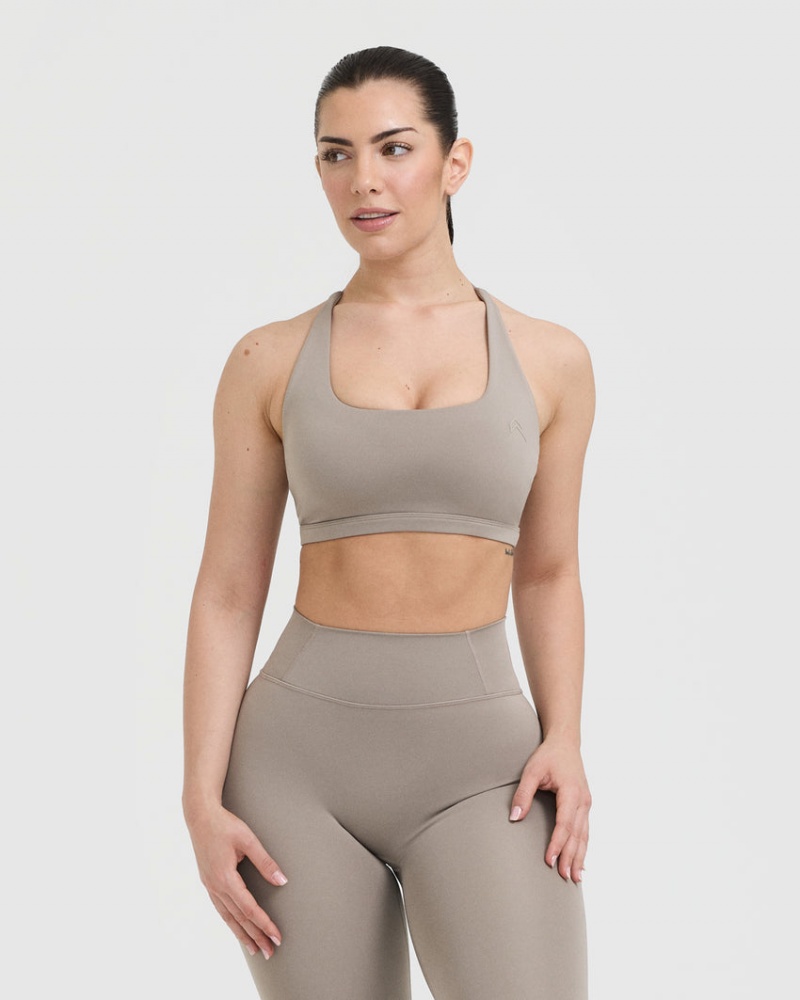 Grey Oner Active Timeless Square Neck Sports Bras | 83752ZSPK