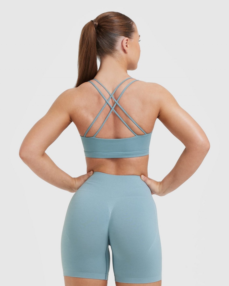 Grey / Blue Oner Active Everyday Cross Over Bralette Sports Bras | 53082WMZP