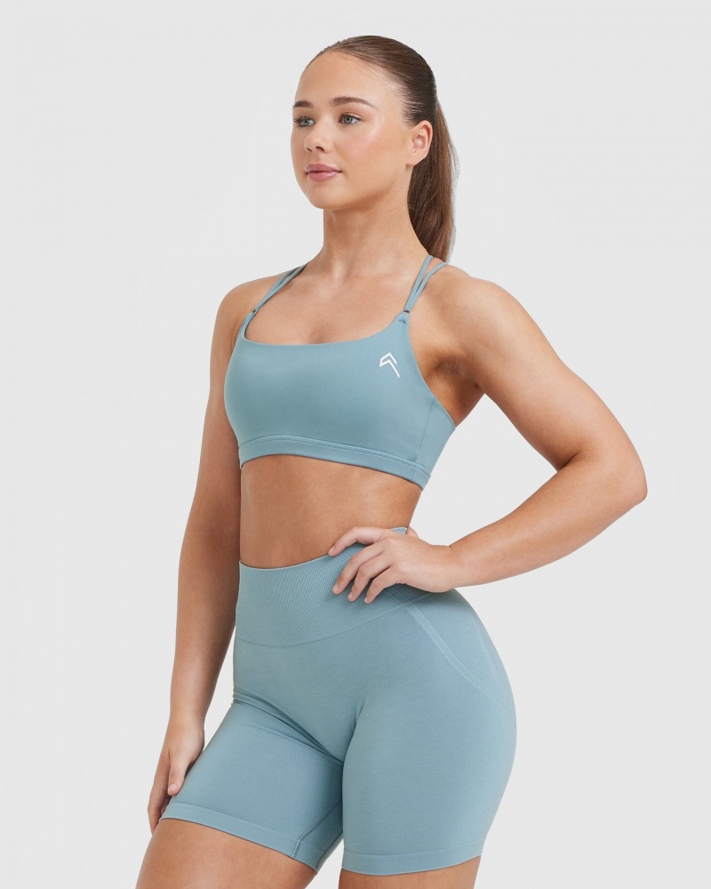 Grey / Blue Oner Active Everyday Cross Over Bralette Sports Bras | 53082WMZP