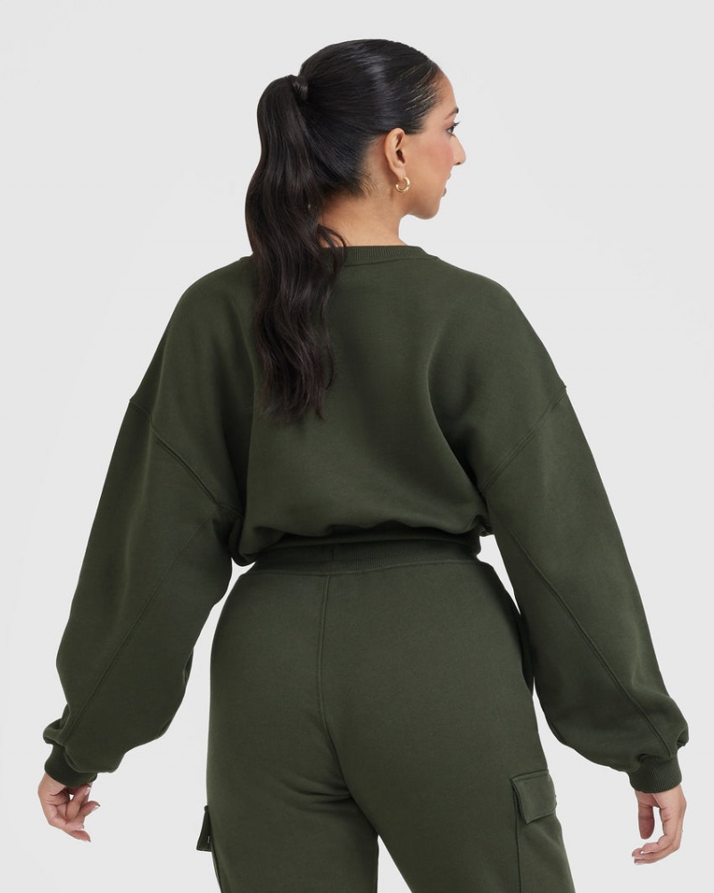 Khaki Oner Active All Day Lightweight Oversized V-Neck Sweatshirts | 54902LEQD