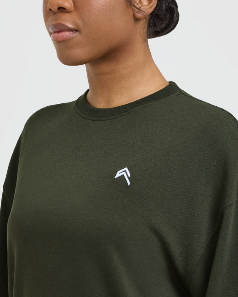 Khaki Oner Active Classic Oversized Longline T Shirts | 12690THDX