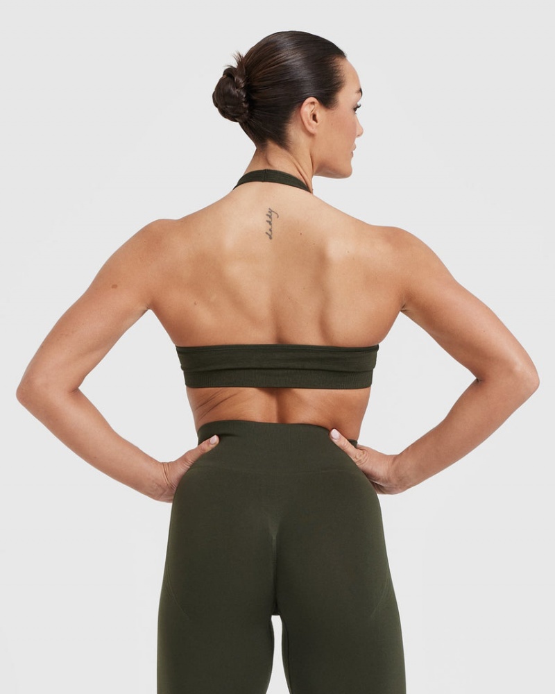 Khaki Oner Active Classic Seamless 2.0 Halter Neck Bralette Sports Bras | 98274STDZ