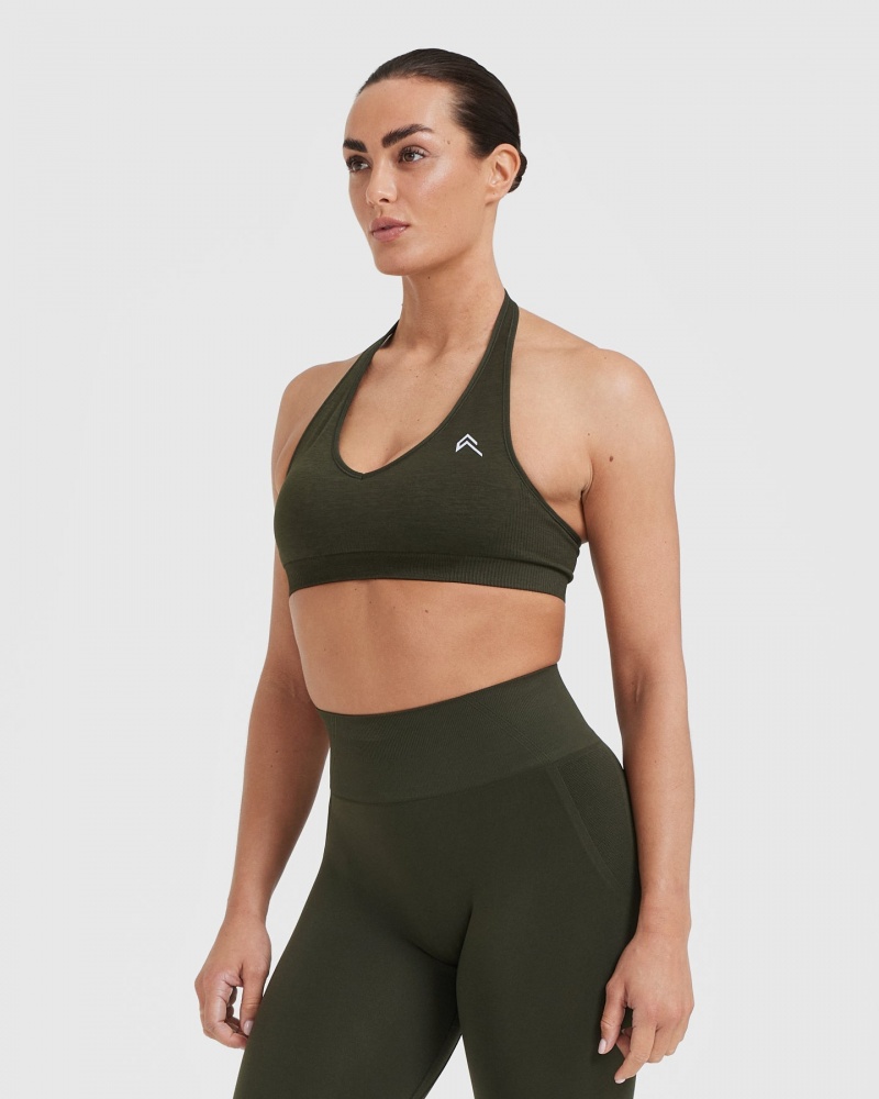 Khaki Oner Active Classic Seamless 2.0 Halter Neck Bralette Sports Bras | 98274STDZ