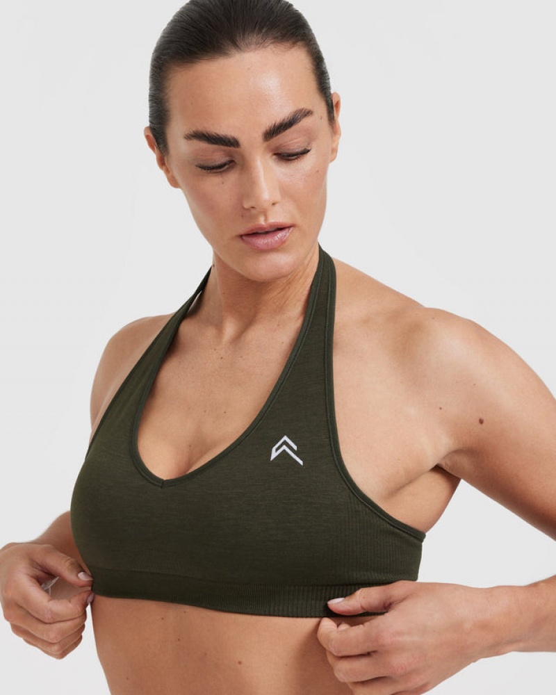 Khaki Oner Active Classic Seamless 2.0 Halter Neck Bralette Sports Bras | 98274STDZ