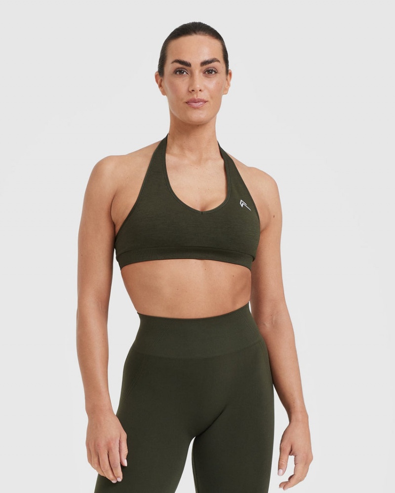 Khaki Oner Active Classic Seamless 2.0 Halter Neck Bralette Sports Bras | 98274STDZ