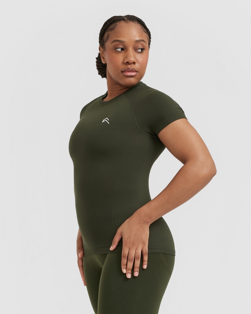 Khaki Oner Active Go To Seamless Fitted T Shirts | 29870LBTC