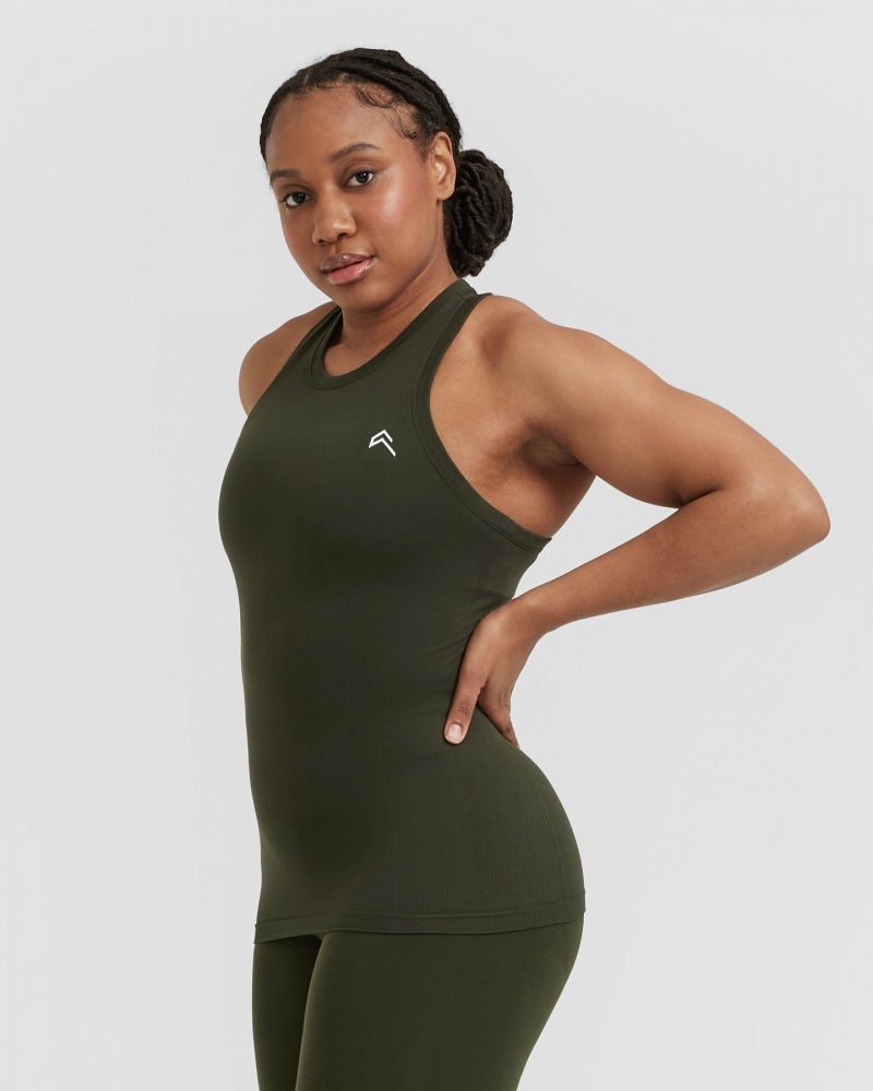 Khaki Oner Active Go To Seamless Fitted High Neck T Shirts | 37289ADCE