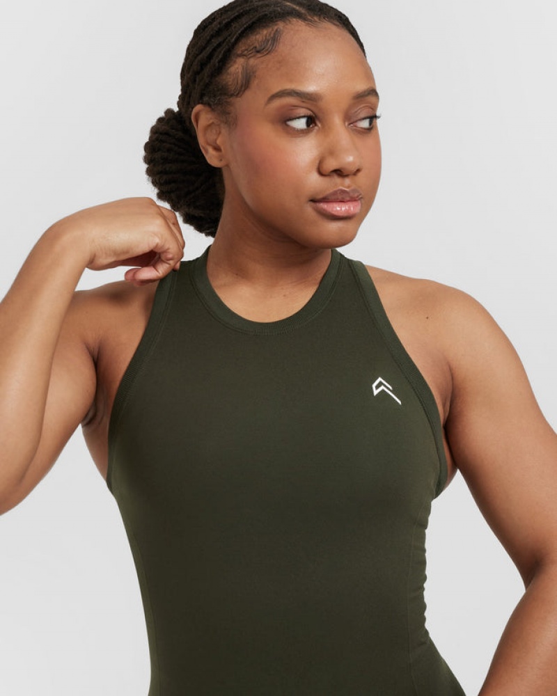 Khaki Oner Active Go To Seamless Fitted High Neck T Shirts | 37289ADCE