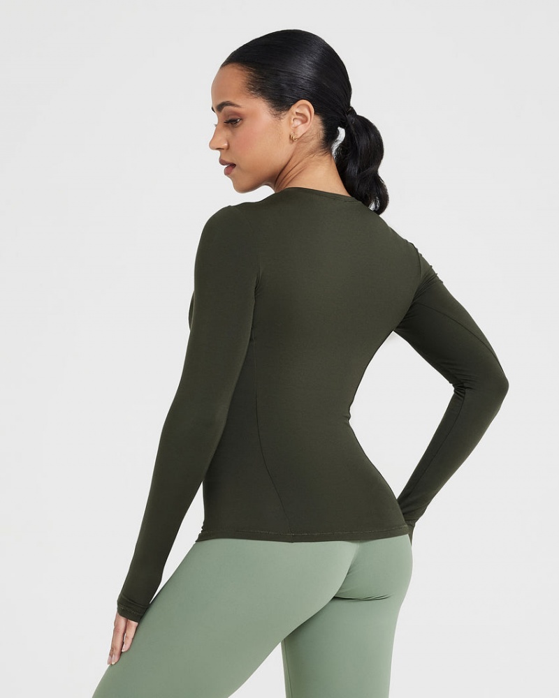 Khaki Oner Active Mellow Soft Long Sleeve T Shirts | 76289TEID