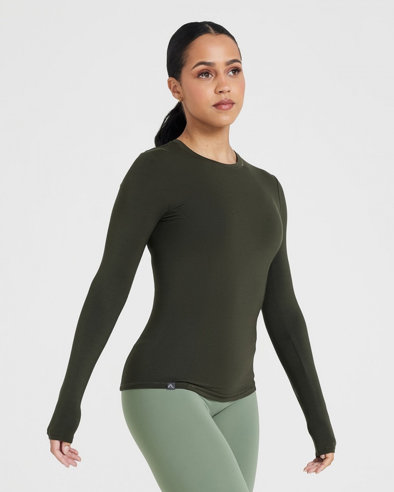 Khaki Oner Active Mellow Soft Long Sleeve T Shirts | 76289TEID