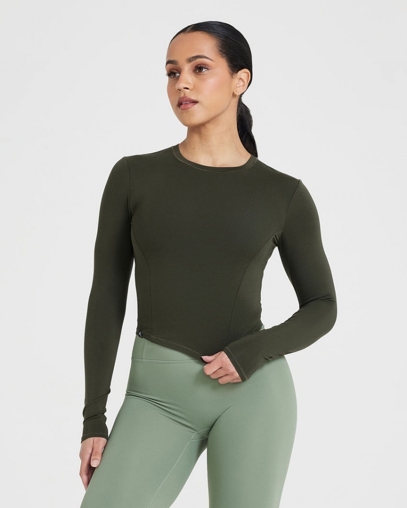 Khaki Oner Active Mellow Soft Mid Long Sleeve T Shirts | 52614NXMJ