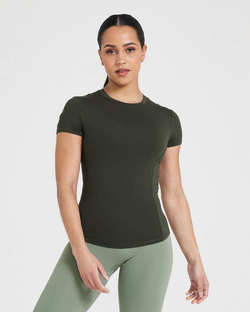 Khaki Oner Active Mellow Soft Short Sleeve T Shirts | 56024IWCZ