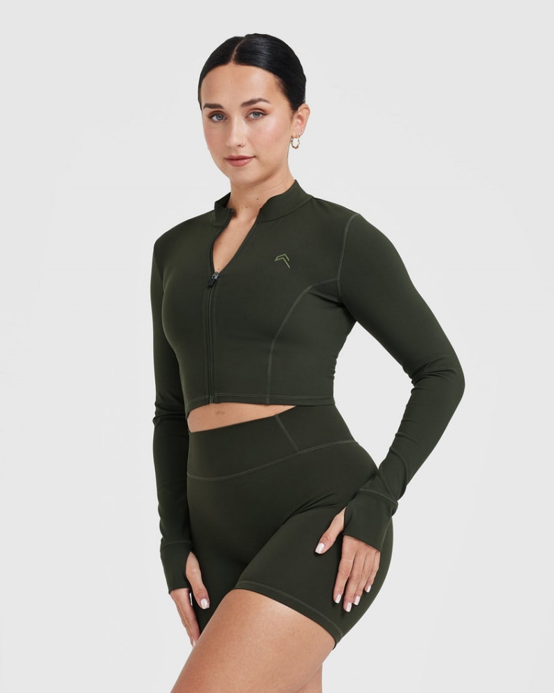 Khaki Oner Active Timeless Crop Jackets | 46892KNMR