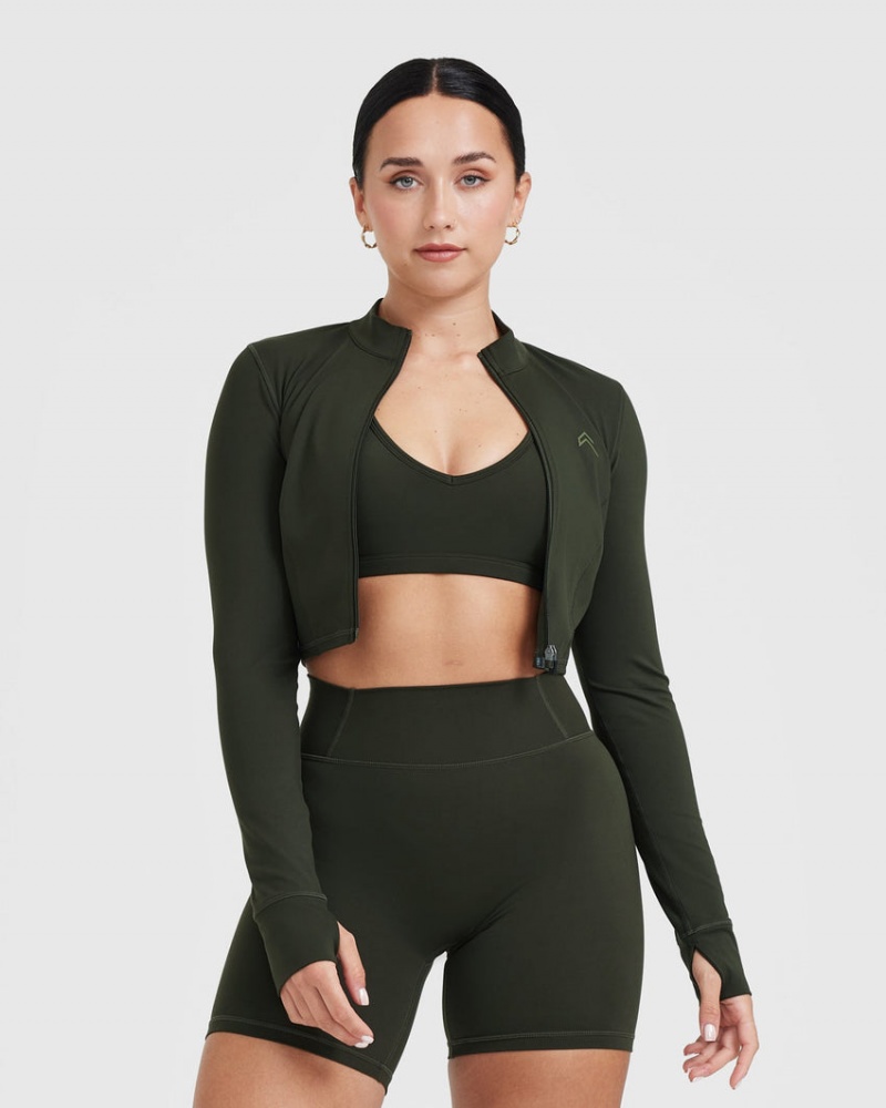 Khaki Oner Active Timeless Crop Jackets | 46892KNMR