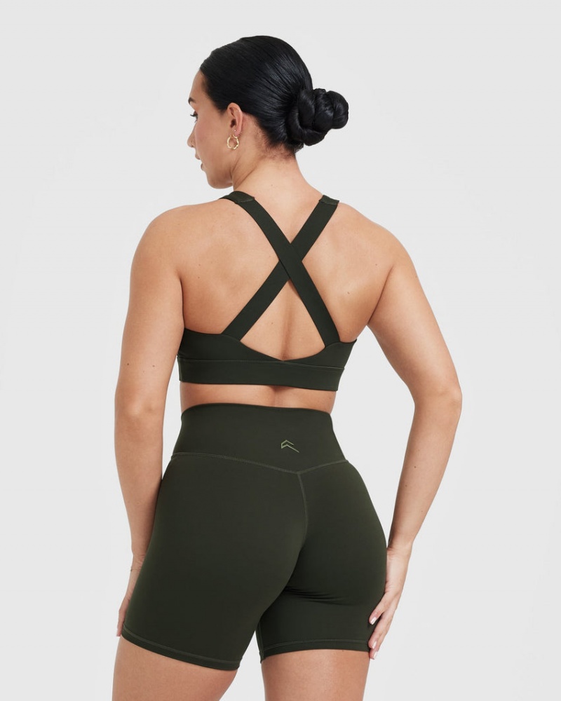 Khaki Oner Active Timeless Wide Strap Sports Bras | 72589HFUC