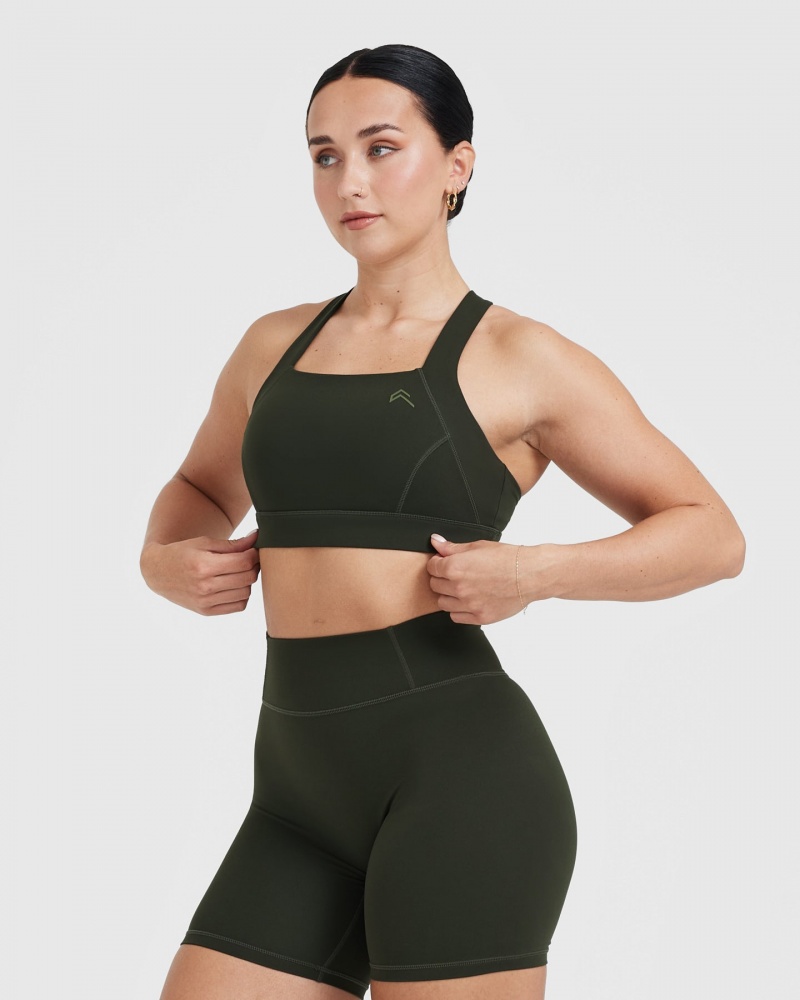 Khaki Oner Active Timeless Wide Strap Sports Bras | 72589HFUC