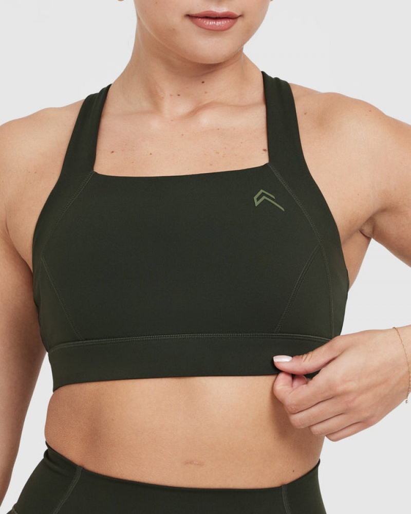 Khaki Oner Active Timeless Wide Strap Sports Bras | 72589HFUC