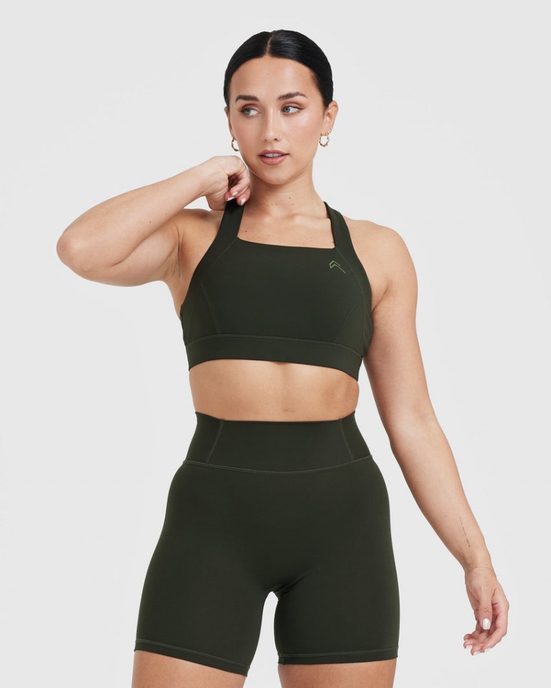 Khaki Oner Active Timeless Wide Strap Sports Bras | 72589HFUC