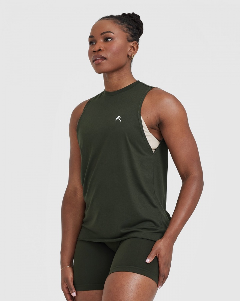 Khaki / Green Oner Active Go To Muscle T Shirts | 96810QUAF