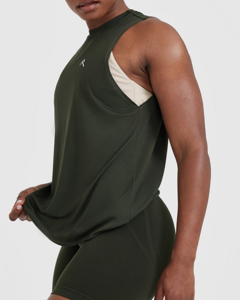 Khaki / Green Oner Active Go To Muscle T Shirts | 96810QUAF