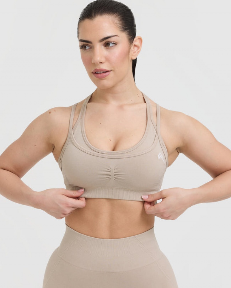 Light Brown Oner Active Effortless Seamless Layered Sports Bras | 16892BZDF