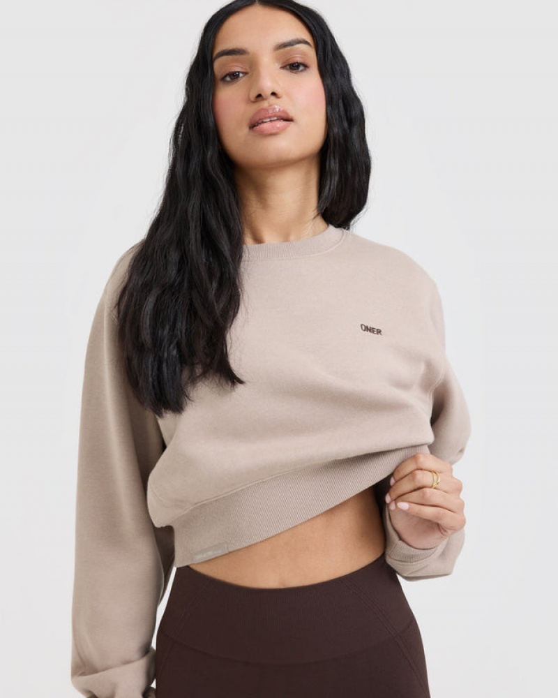 Light Brown Oner Active Foundations Crop Sweatshirts | 43905QWUM