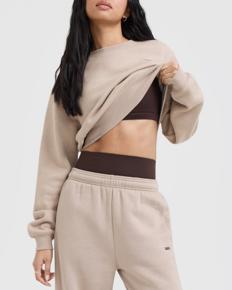 Light Brown Oner Active Foundations Crop Sweatshirts | 43905QWUM