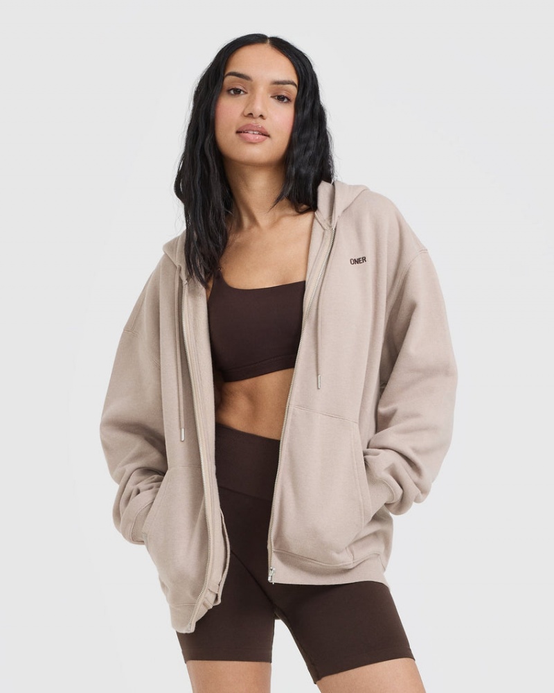 Light Brown Oner Active Foundations Zip Through Hoodie | 35920DIYK