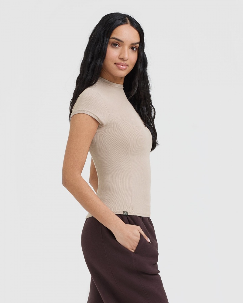 Light Brown Oner Active Mellow Rib Mock Neck T Shirts | 12085NFGC