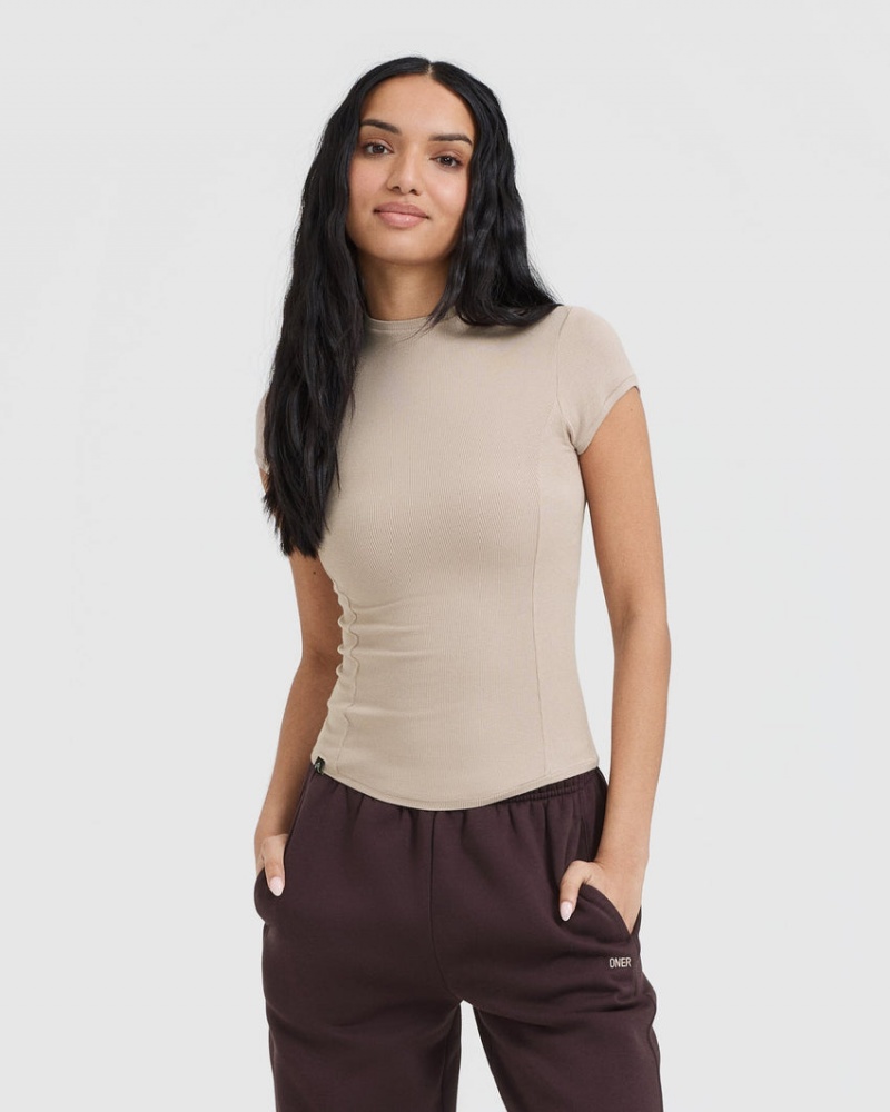 Light Brown Oner Active Mellow Rib Mock Neck T Shirts | 12085NFGC