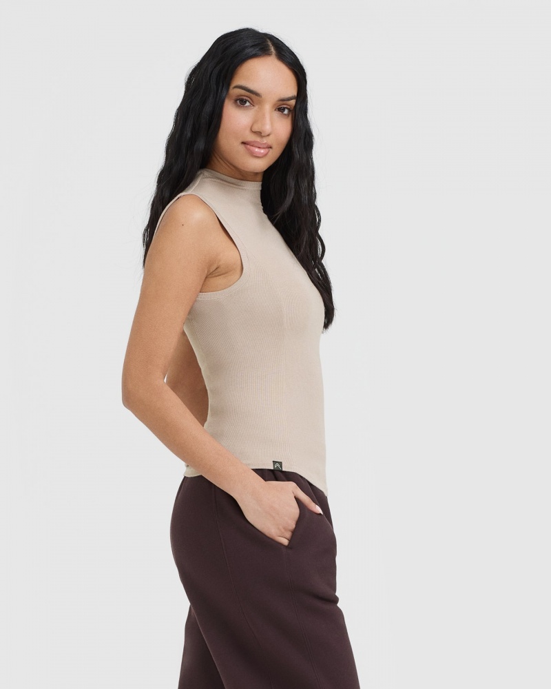 Light Brown Oner Active Mellow Rib Mock Neck Tank T Shirts | 28146TAWK