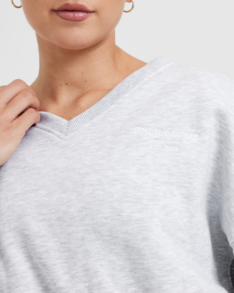 Light Grey Oner Active All Day Est 2020 Crop V-Neck Sweatshirts | 12489BFQZ