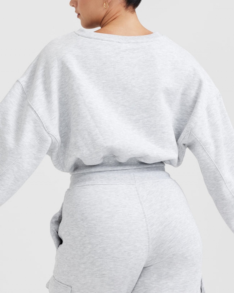 Light Grey Oner Active All Day Est 2020 Crop V-Neck Sweatshirts | 12489BFQZ