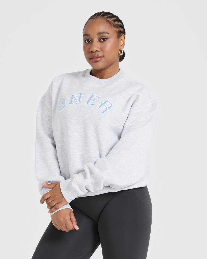 Light Grey Oner Active All Day Varsity Oversized Sweatshirts | 09142FHPL