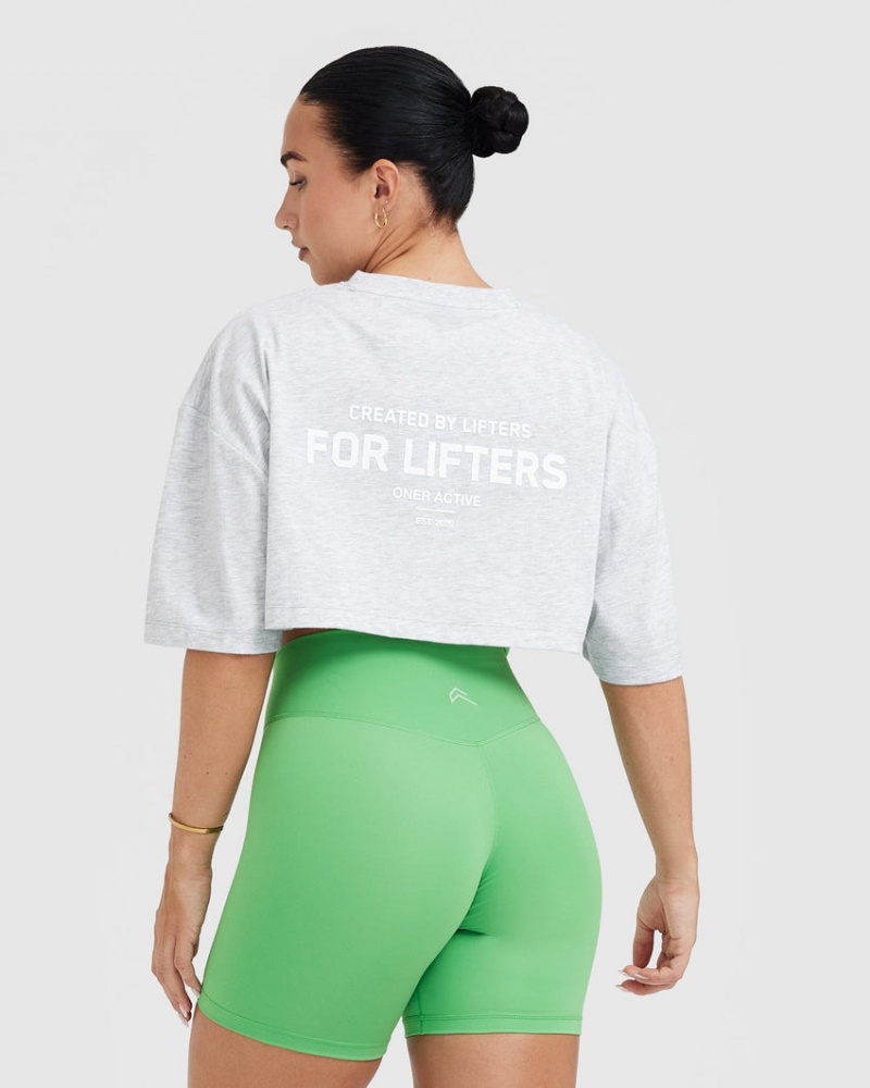 Light Grey Oner Active Classic Lifters Graphic Relaxed Crop Lightweight T Shirts | 92160CILQ