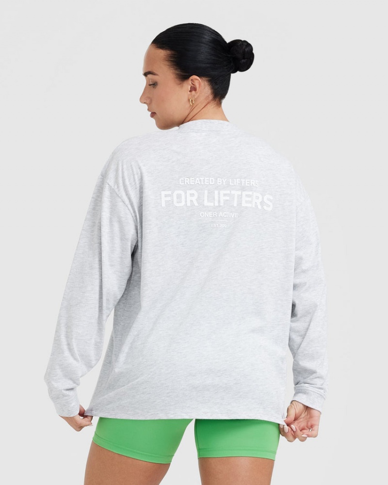 Light Grey Oner Active Classic Lifters Graphic Oversized Lightweight Long Sleeve T Shirts | 49362VEIK