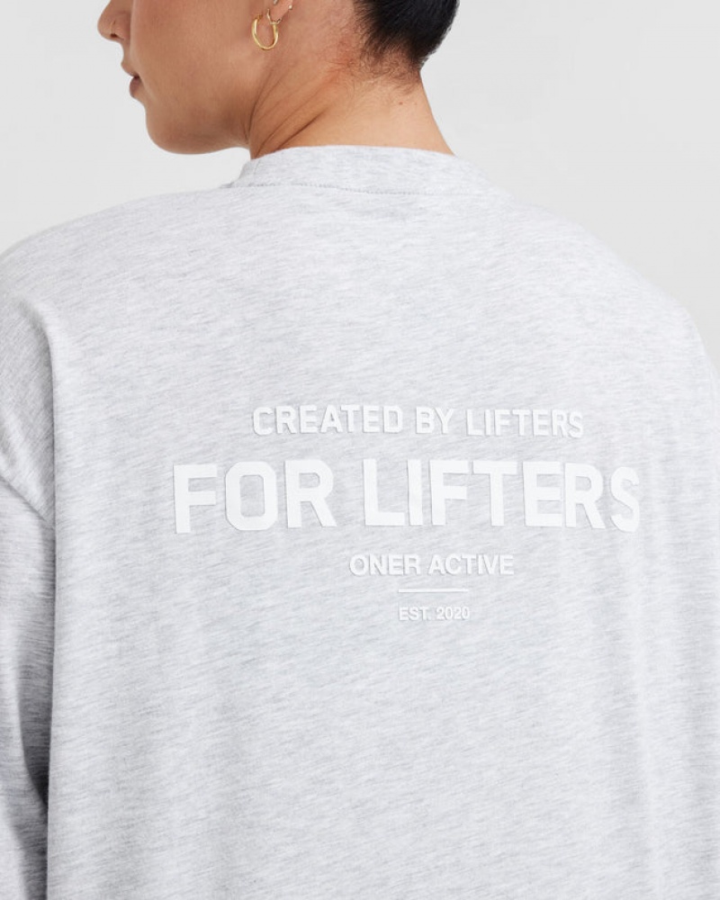 Light Grey Oner Active Classic Lifters Graphic Oversized Lightweight Long Sleeve T Shirts | 49362VEIK