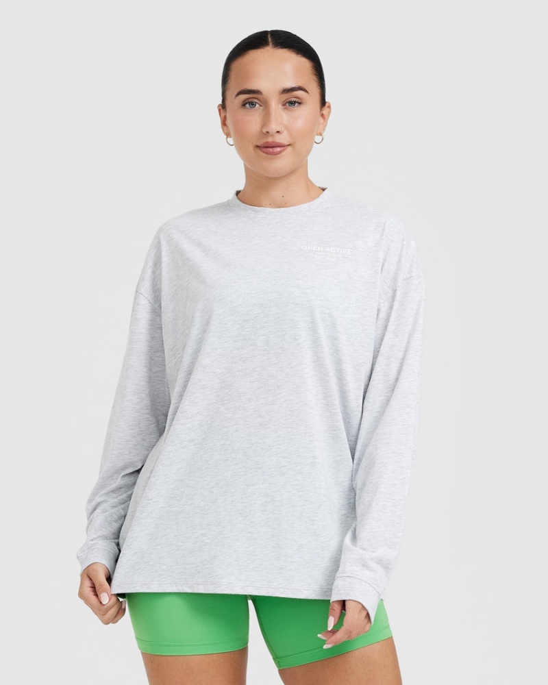 Light Grey Oner Active Classic Lifters Graphic Oversized Lightweight Long Sleeve T Shirts | 49362VEIK