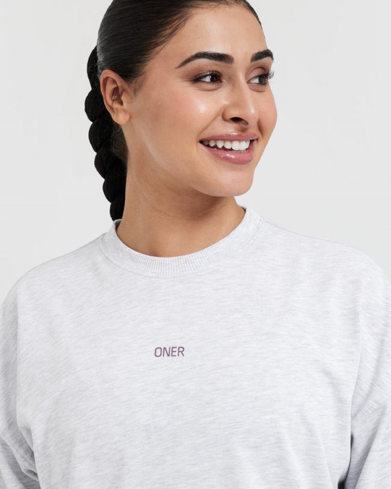 Light Grey Oner Active Raising The Bar Graphic Unisex Long Sleeve T Shirts | 80675DMLR