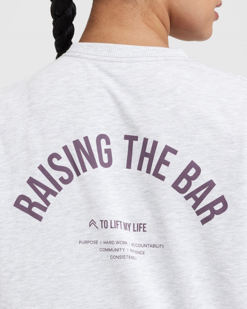 Light Grey Oner Active Raising The Bar Graphic Unisex Long Sleeve T Shirts | 80675DMLR