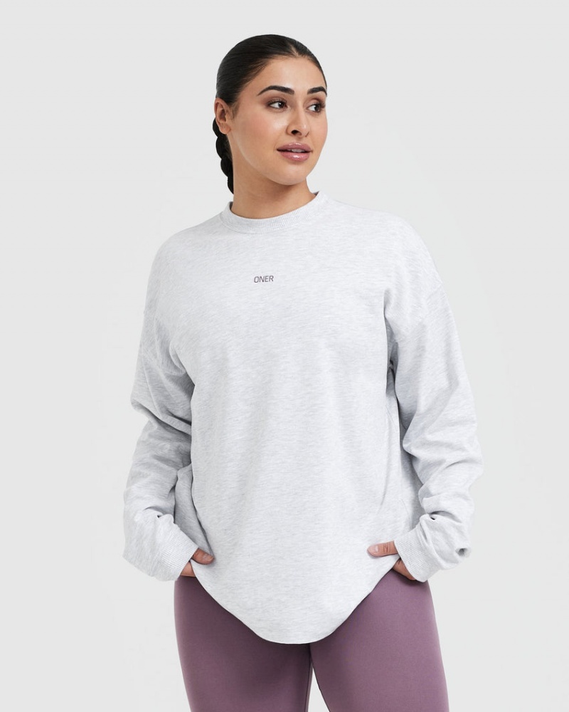 Light Grey Oner Active Raising The Bar Graphic Unisex Long Sleeve T Shirts | 80675DMLR