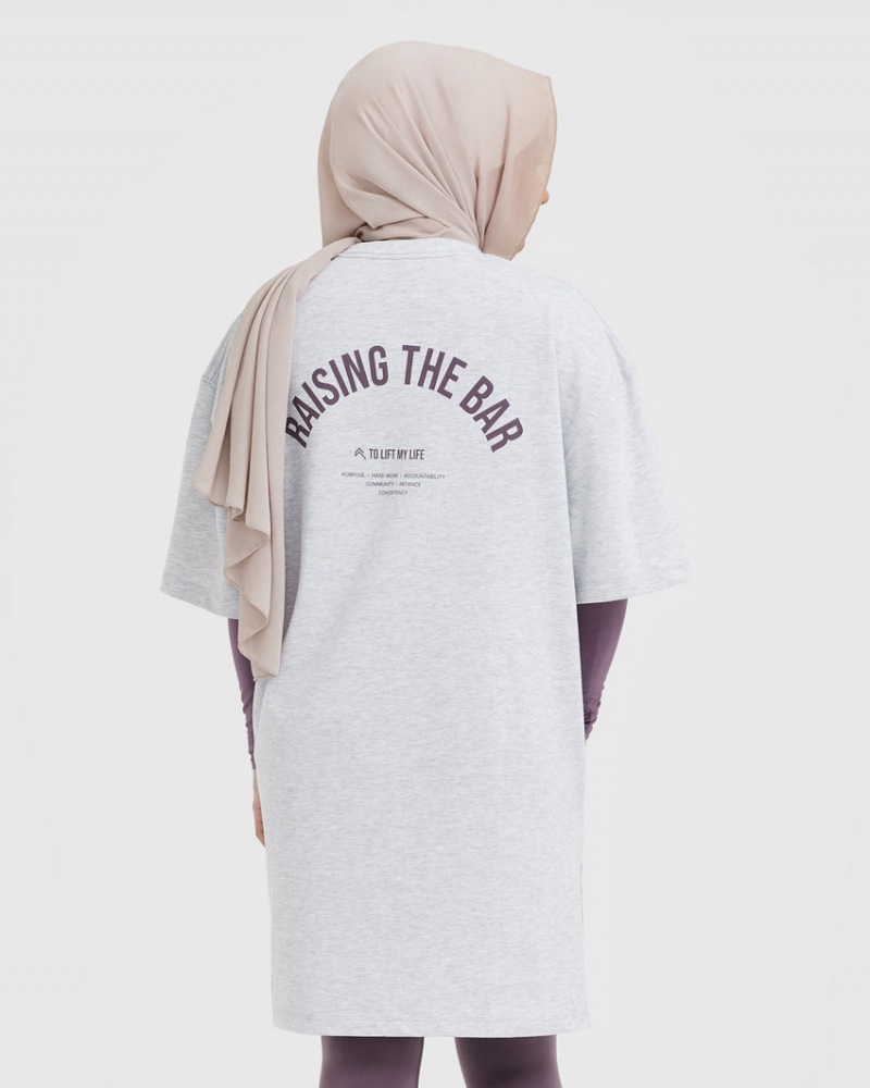 Light Grey Oner Active Raising The Bar Graphic Longline T Shirts | 87231ZVNC