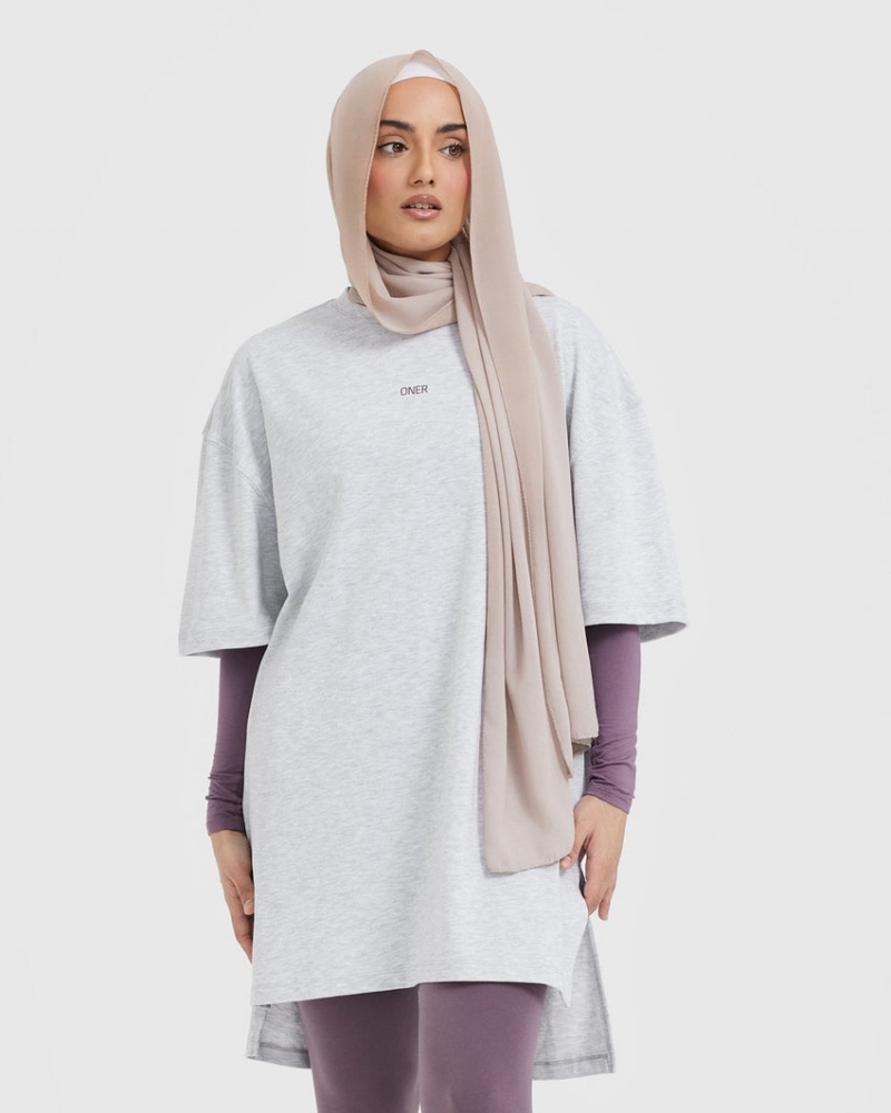 Light Grey Oner Active Raising The Bar Graphic Longline T Shirts | 87231ZVNC