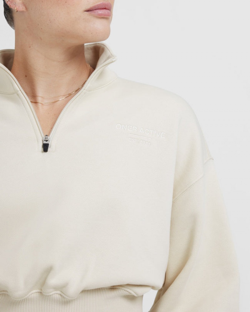 Light Yellow Oner Active All Day Est 2020 Crop 1/4 Zip Sweatshirts | 02498ADEV