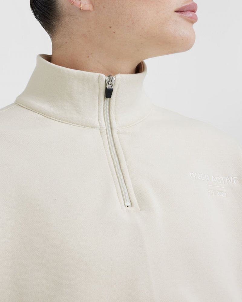 Light Yellow Oner Active All Day Est 2020 Crop 1/4 Zip Sweatshirts | 02498ADEV