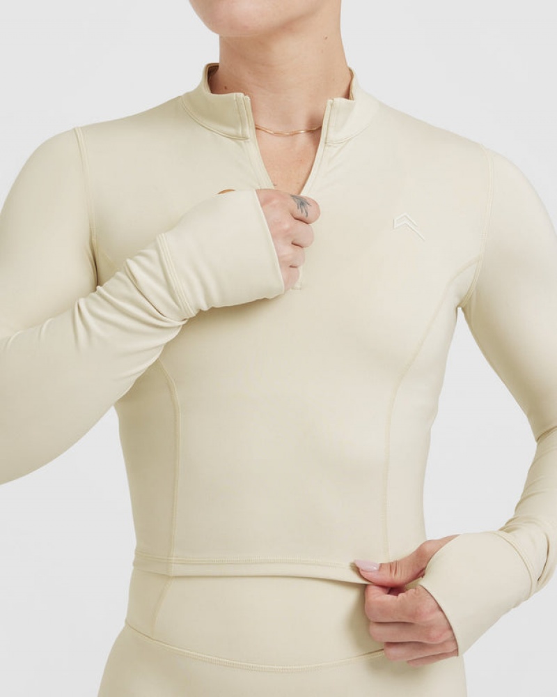 Light Yellow Oner Active Timeless Half Zip Mid Long Sleeve T Shirts | 60832DKPZ