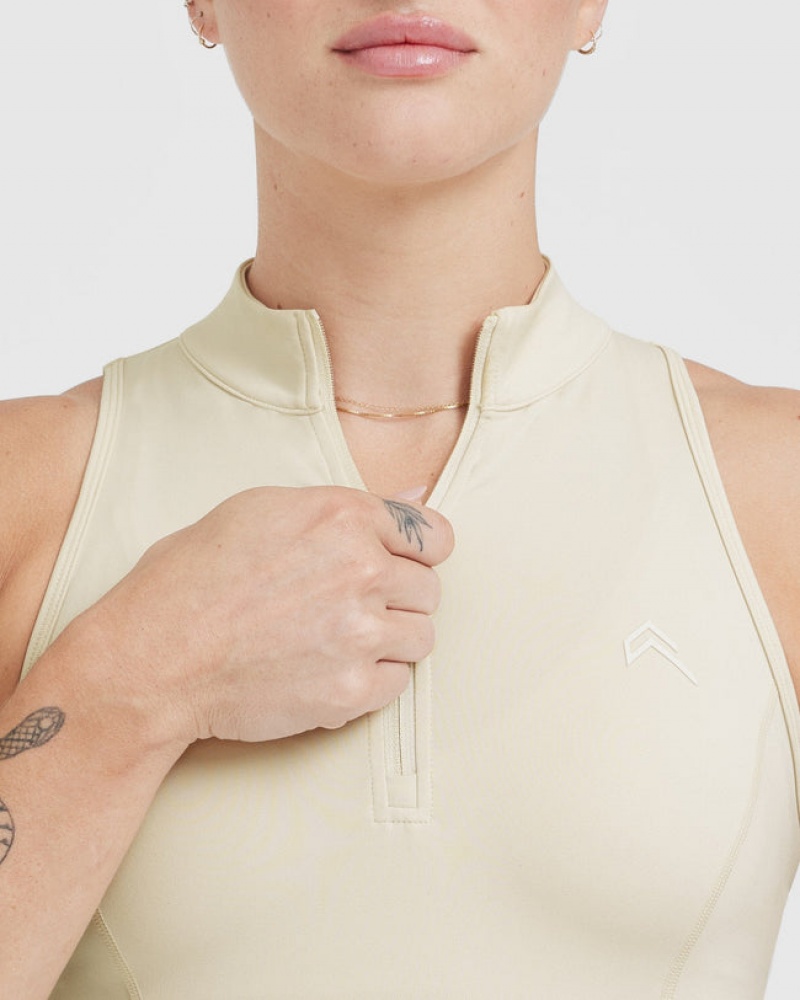 Light Yellow Oner Active Timeless Half Zip Crop Tank T Shirts | 82745ORSB